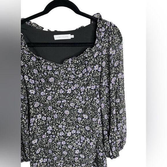 Floret Studios Floral Long Sleeve Sweetheart Neckline Dress Purple and Blue XS - Picture 1 of 3